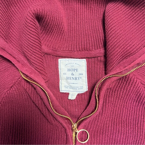Hope & Henry Ribbed Half Zip Sweater Pullover Burgundy Ox Blood Women’s Large - Picture 2 of 15